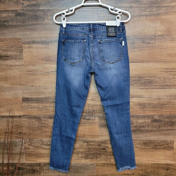 NATURE Jeans Size 26 Mid Rise Skinny Raw Hem Embellished Stretch Denim NWT - Picture 2 of 8